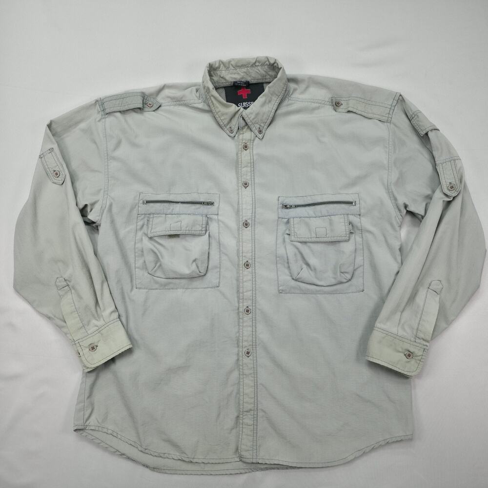 Suisse Sport Shirt Mens Large Fishing Hiking Utility Button Up Outdoor Vented